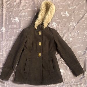 Womans Marilyn and Me Coat Heather Grey and faux Fur lined Hoodie